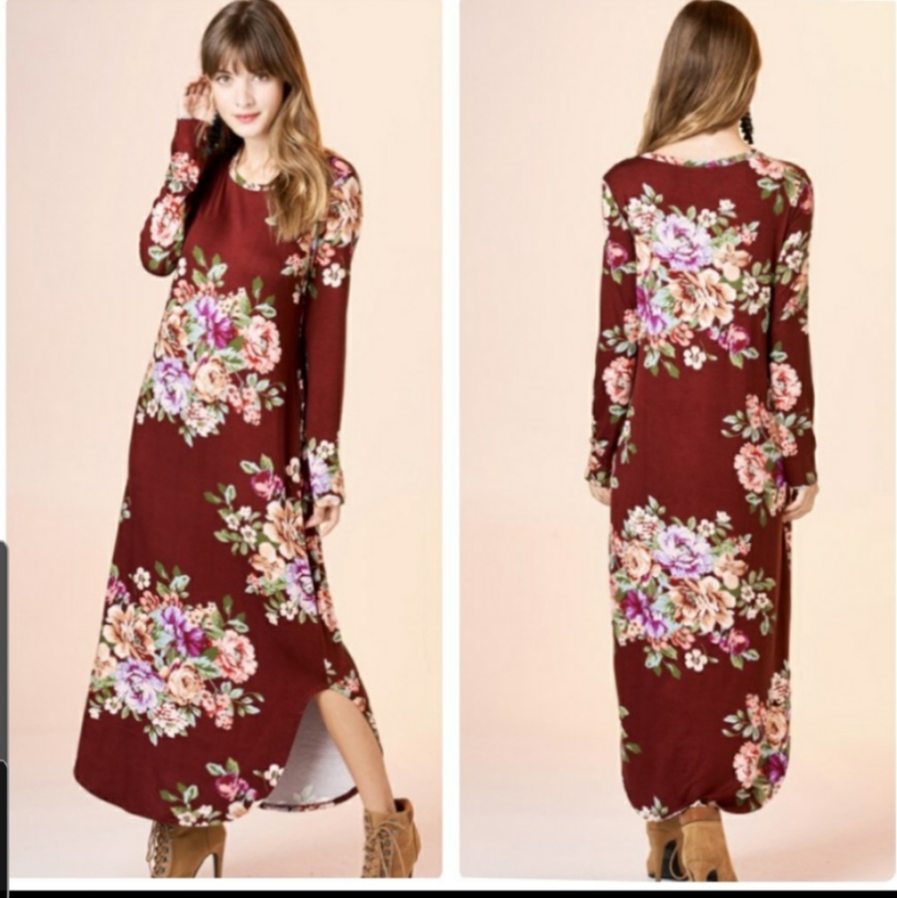 Made in The USA 🇺🇸 Maxi Maroon long sleeve casua